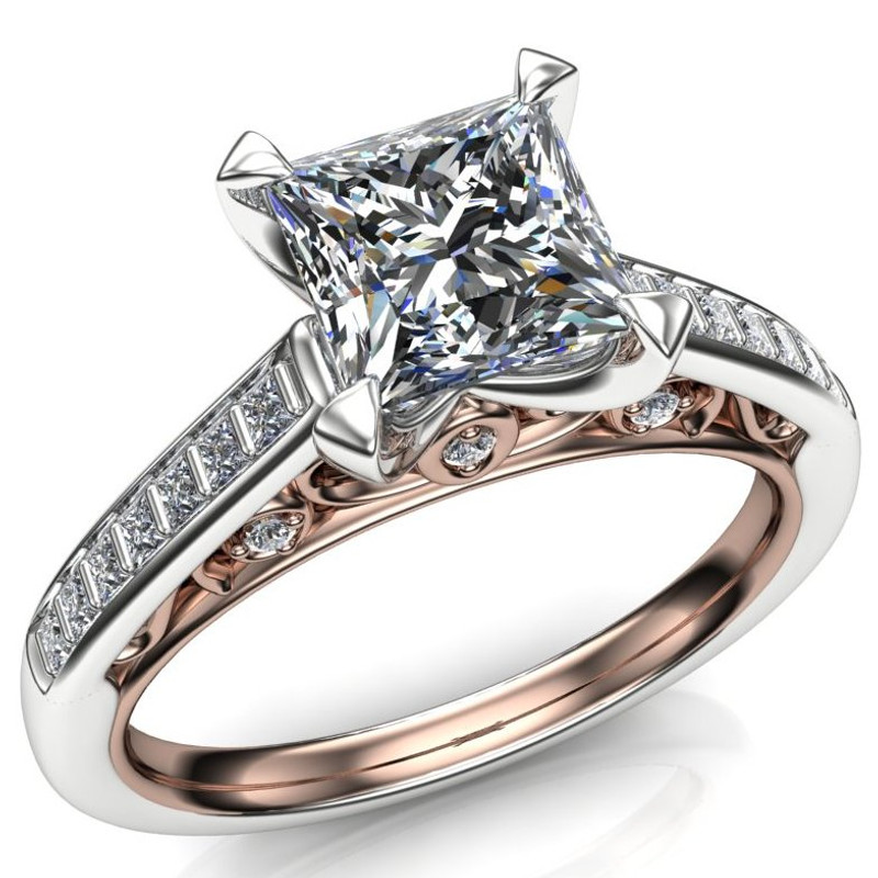 Princess Cut Diamond Engagement Ring 1ct Dainty Floral