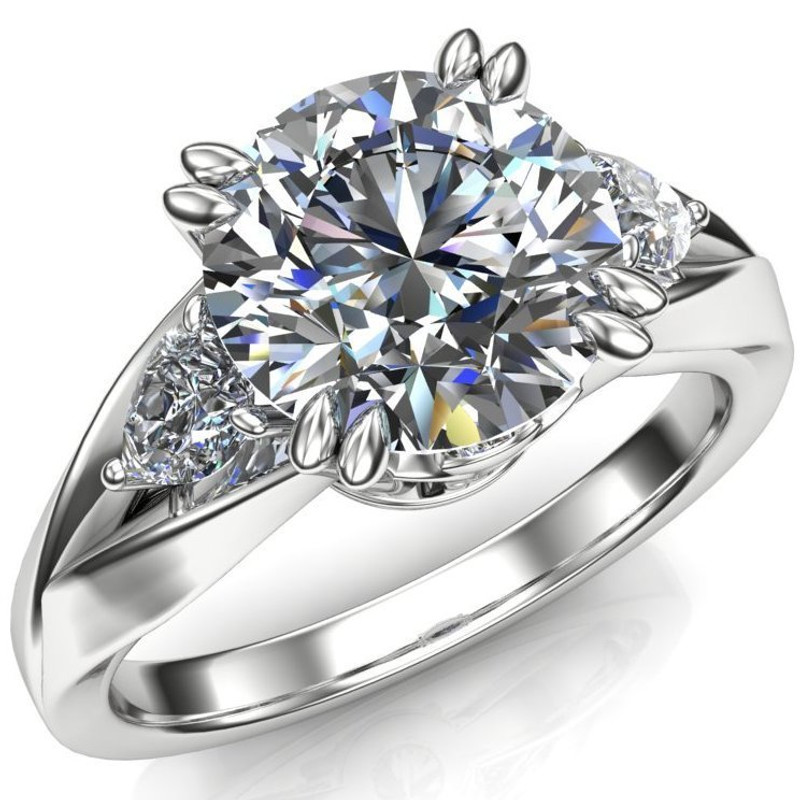 Pear Curve 3 Stone Engagement Ring | Round 2ct Diamond