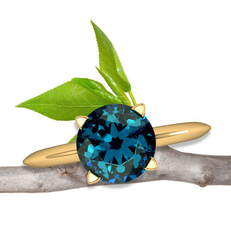 London Blue Topaz Ring in 14k Recycled Gold, Solitaire Prong Setting with Knife Edge Band, Stacking