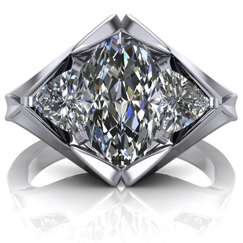 Diamond Peak Engagement Ring | Marquise 1.5ct Moissanite