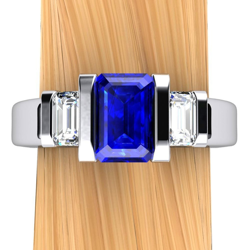 Gemstone Engagement Ring | Emerald Cut Blue Sapphire