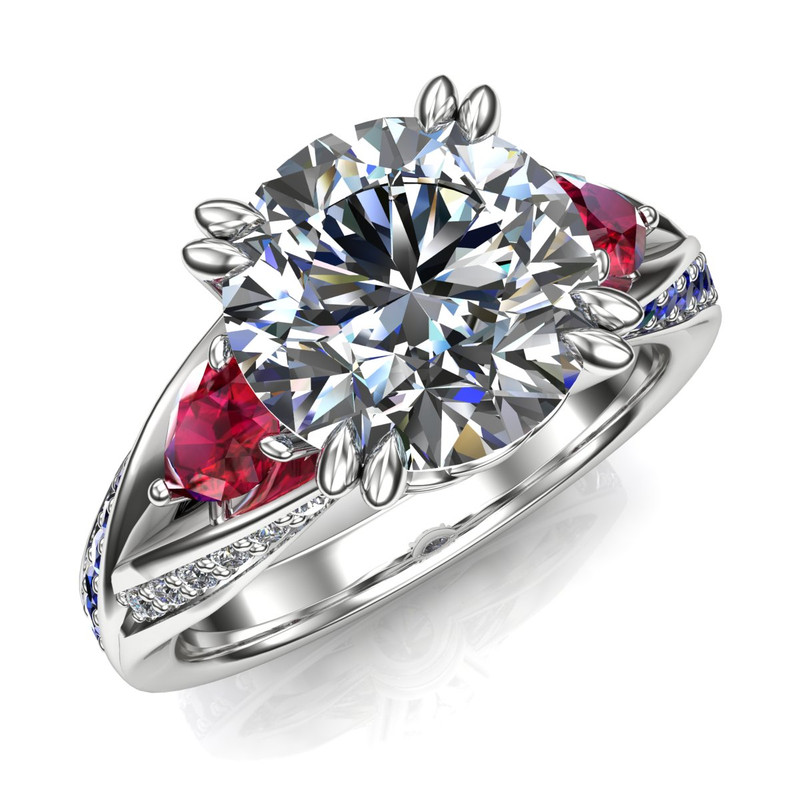 True Blue | Round 2ct Moissanite Engagement Ring | Sapphire & Ruby