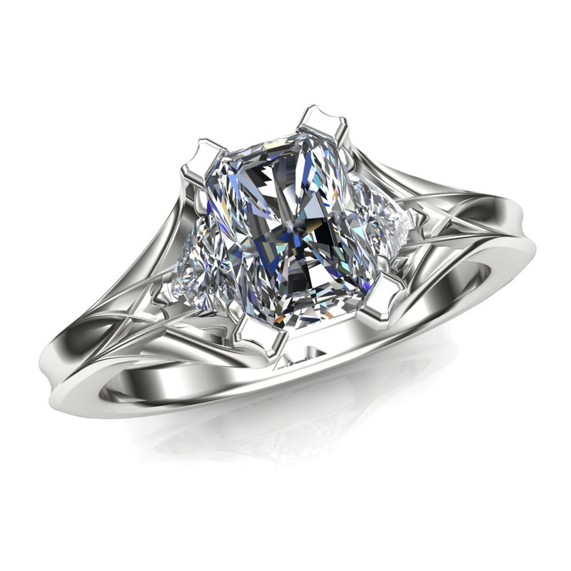 3 stone engagement ring emerald cut diamond