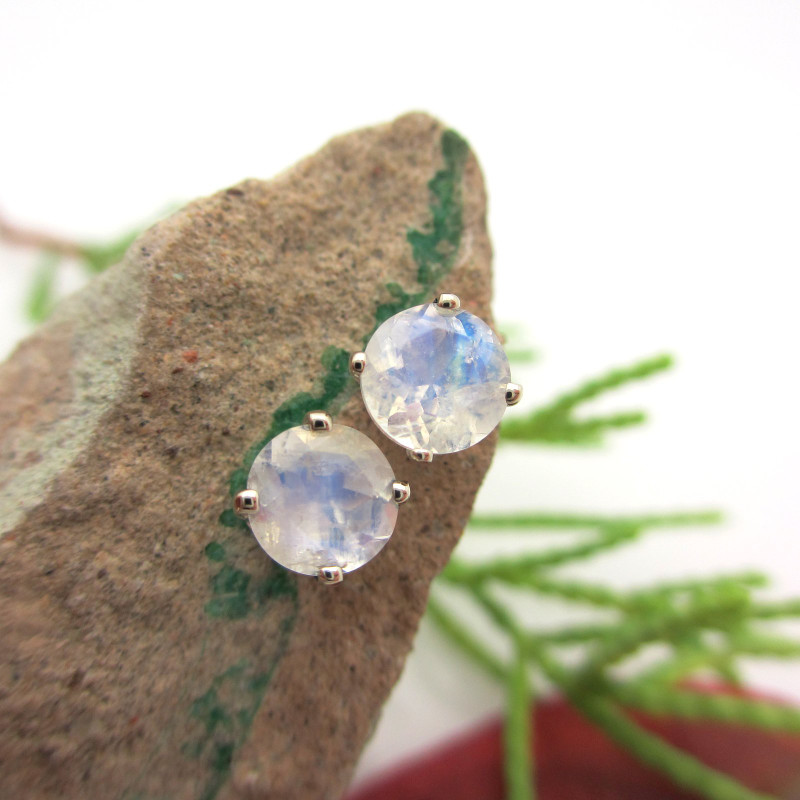 Blue Moonstone Platinum Stud Earrings