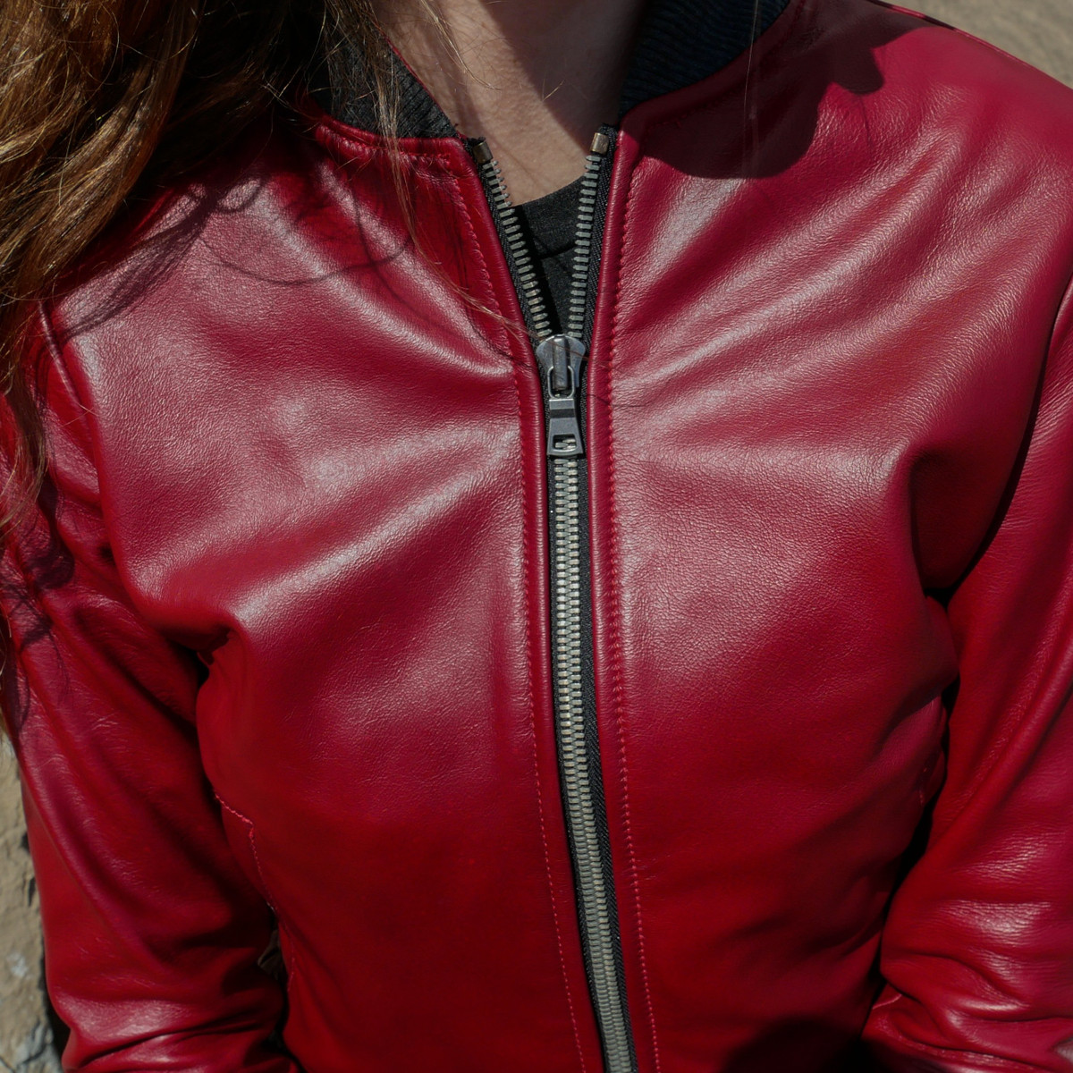 cherry red leather jacket womens