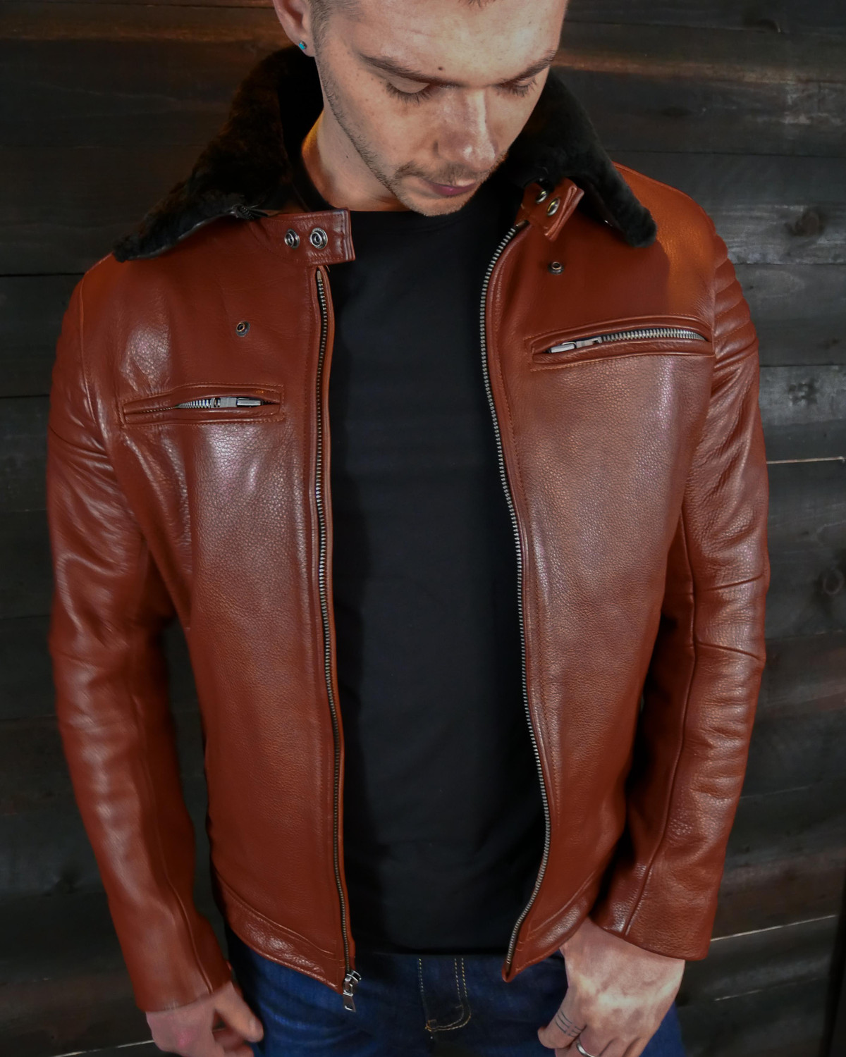 The Pilot Racer with Black Shearling Collar - VKTRE Moto Co.