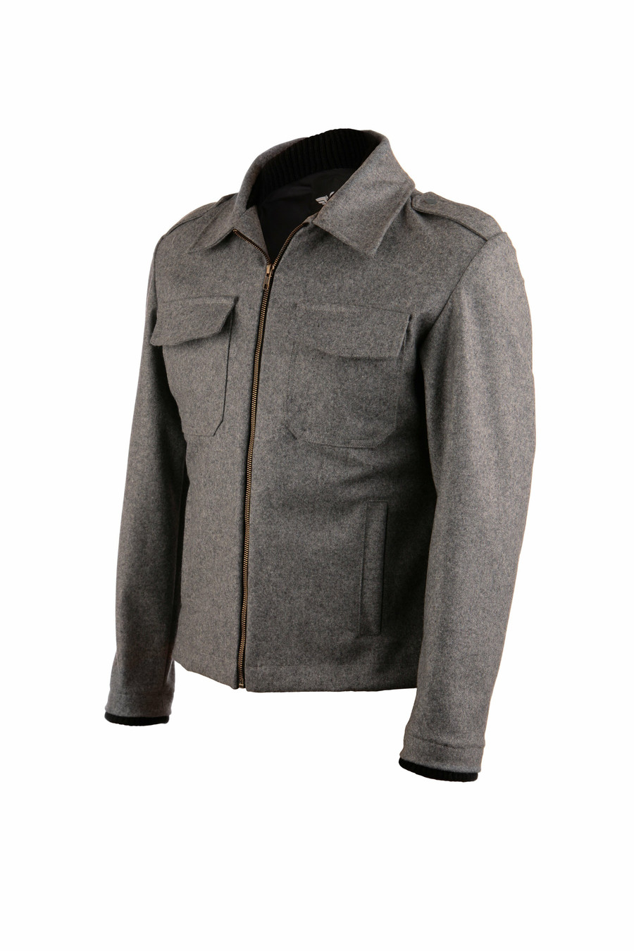 Gray wool bomber motojacket by VKTRE Moto Co made in USA