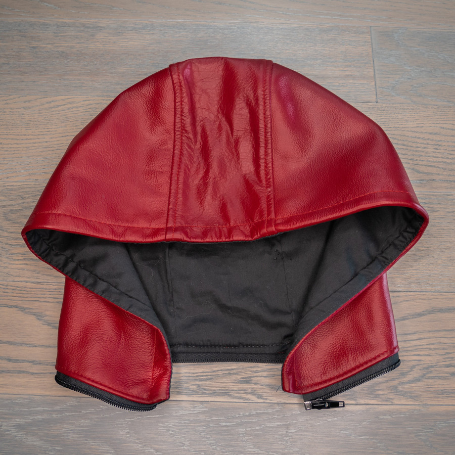 Luxury Black Leather Motorcycle jacket by VKTRE Moto Co. red leather hood