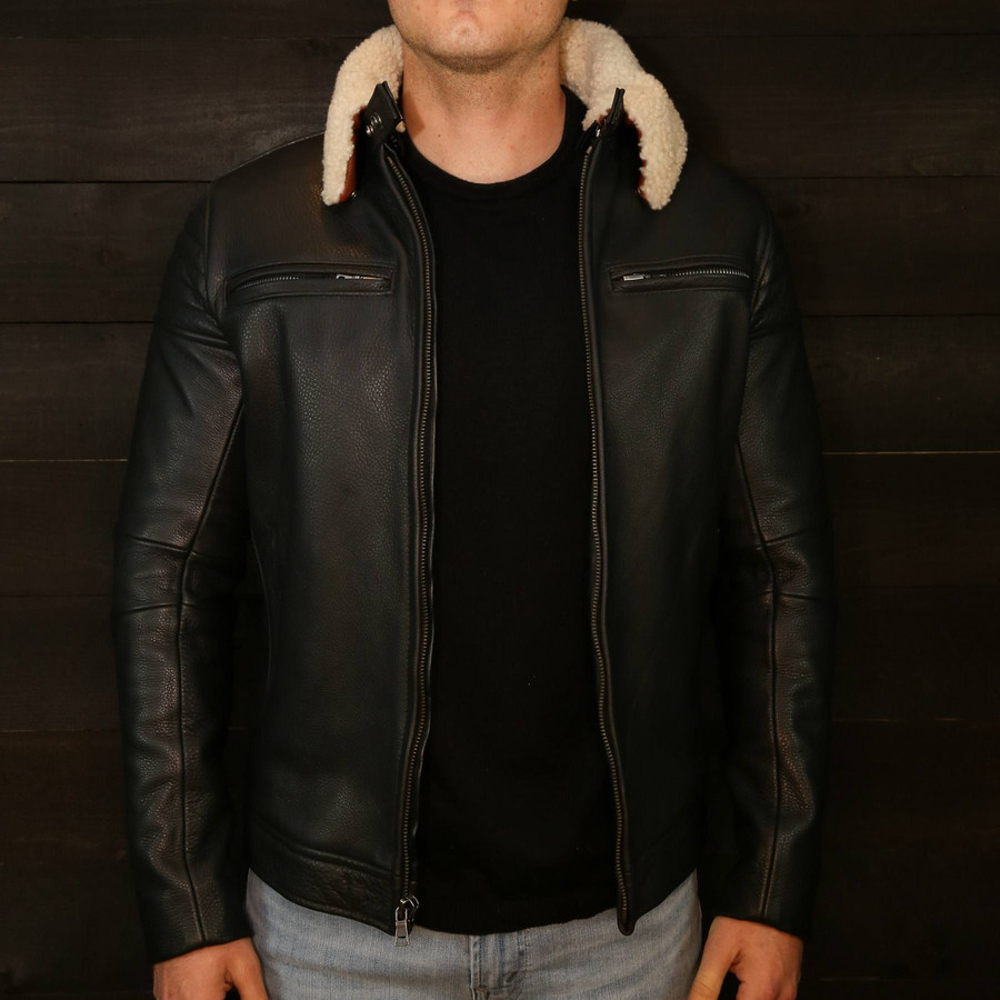 The Pilot Racer black leather motorcycle jacket by vktre moto company