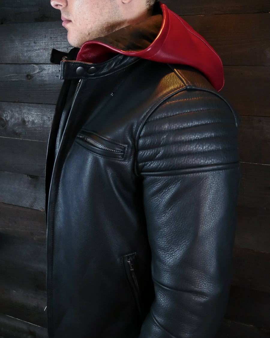 red leather attachable hood for pilot racer VKTRE Moto Co.