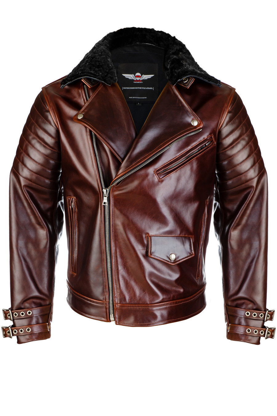 the vktre moto co vktre 1 motorcycle jacket made in the USA with detachable black shearling