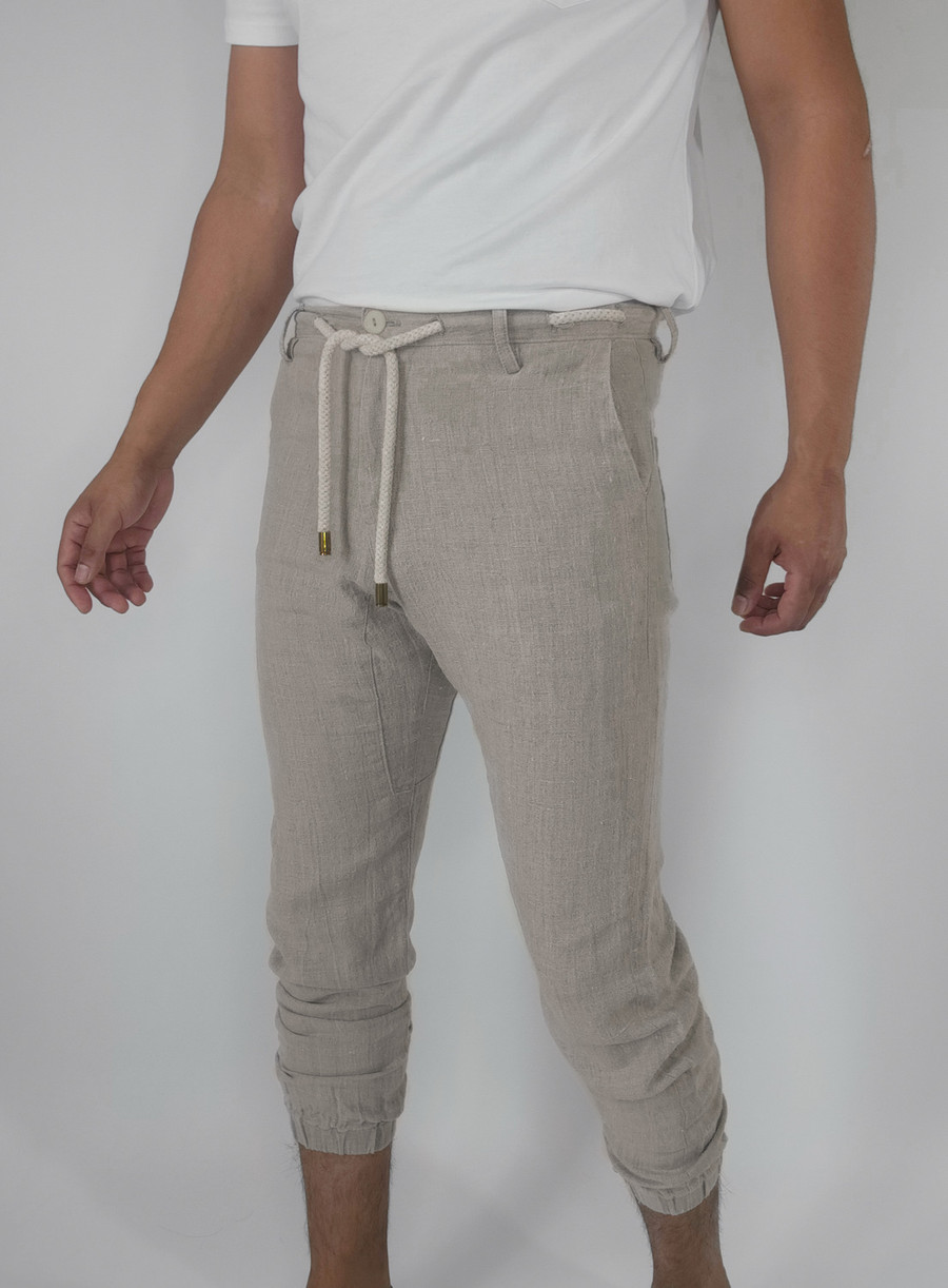 VKTRBLAK Ultra soft Linen Joggers in Natural