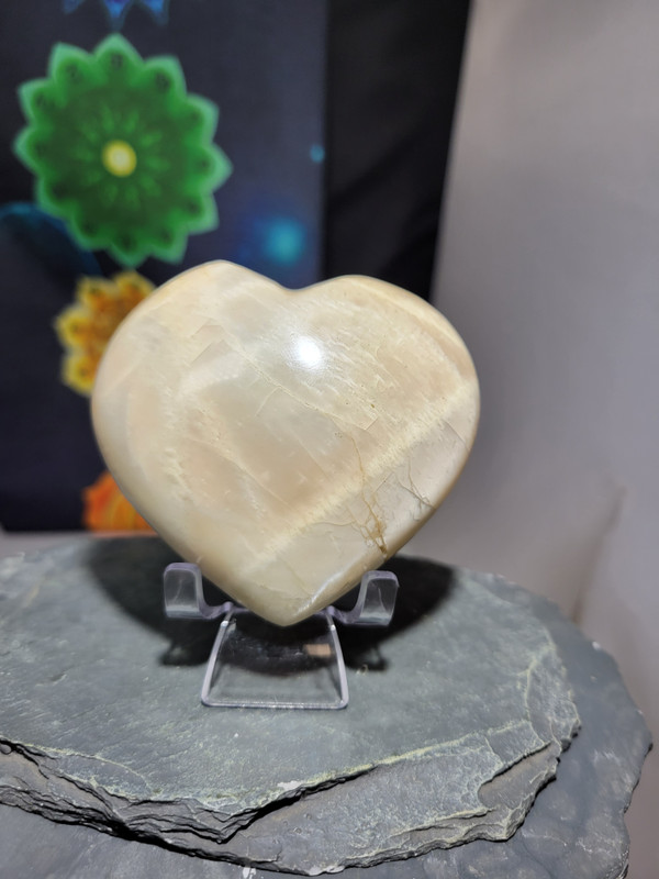 Silver Moonstone Puffy Stone Heart with Stand