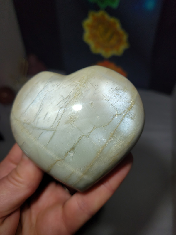 Silver Moonstone Puffy Stone Heart with Stand