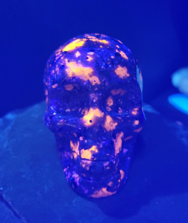 Fluorescent Sodalite "Yooperlite" Carved Skull