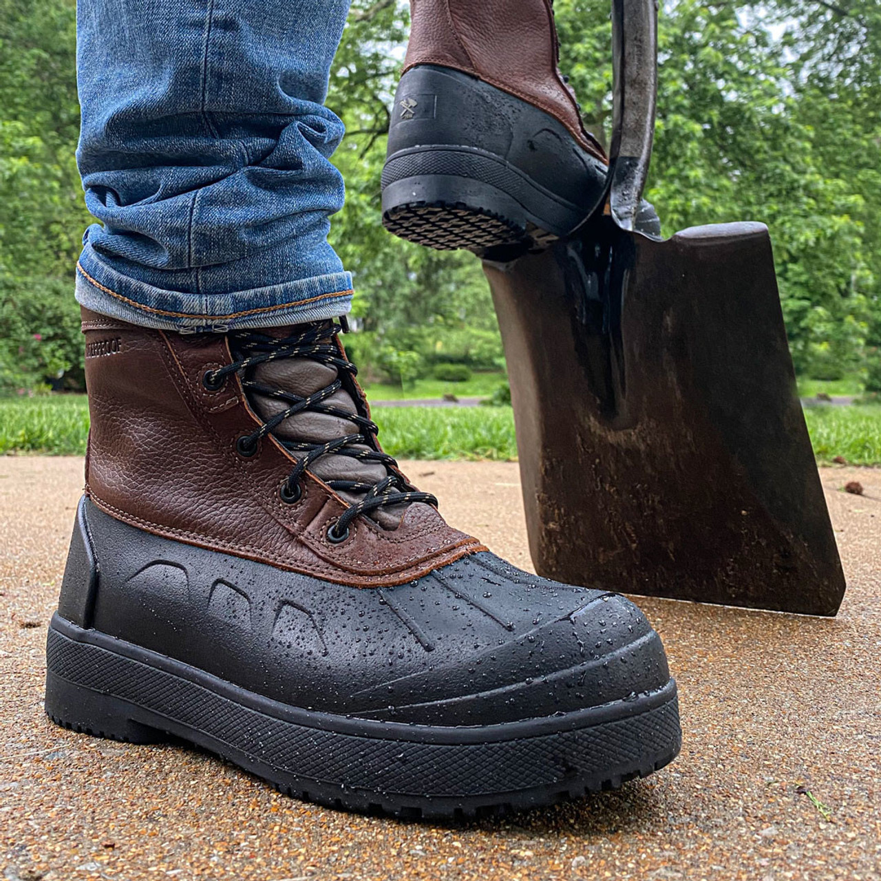 Boots with rubber bottom and leather top