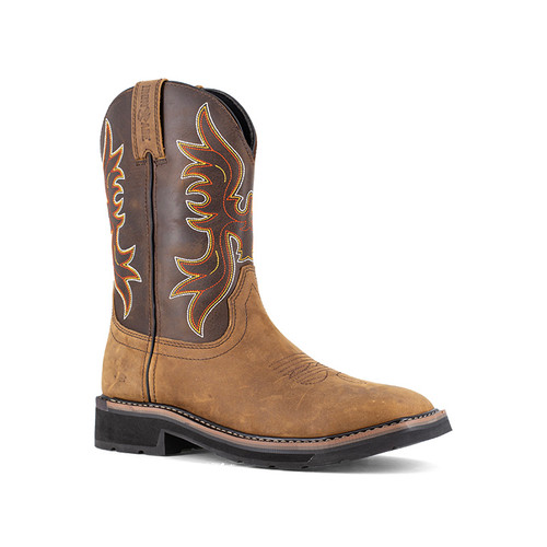 Iron Age Men's Outlaw IA5040 Brown and Dark Brown 10" Square Toe Work Boot right angle view