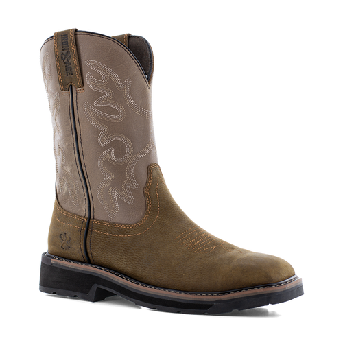 Iron Age Outlaw IA5041 Men's Brown and Taupe 10" Square Toe Waterproof Work Boot right angle view
