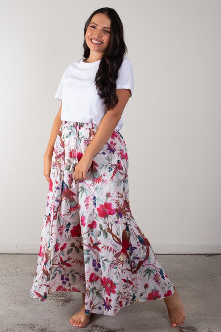 Bird Print White Skirt