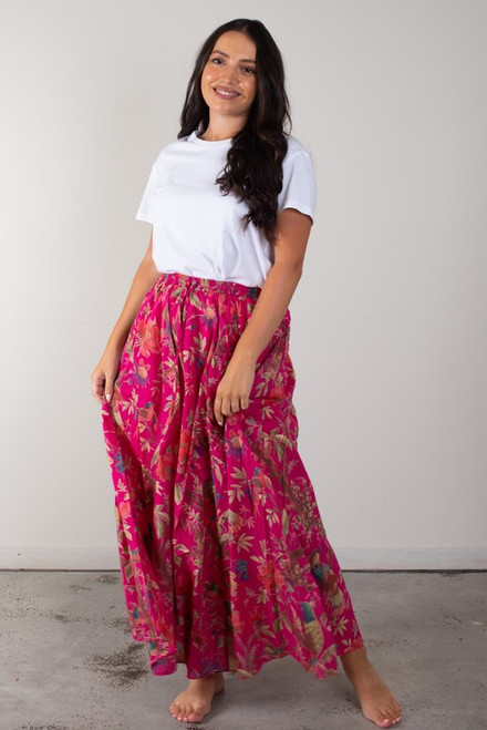 Bird Print Hot Pink Skirt with Lining