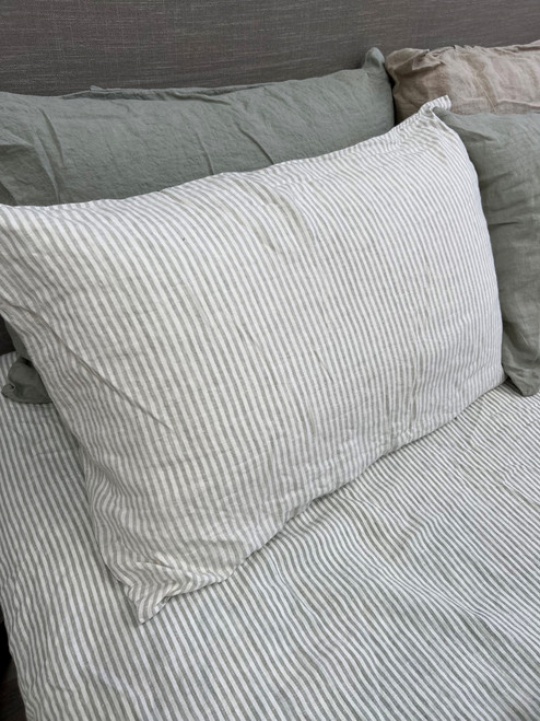 Noemi Linen Pillowcase Desert Sage Stripe