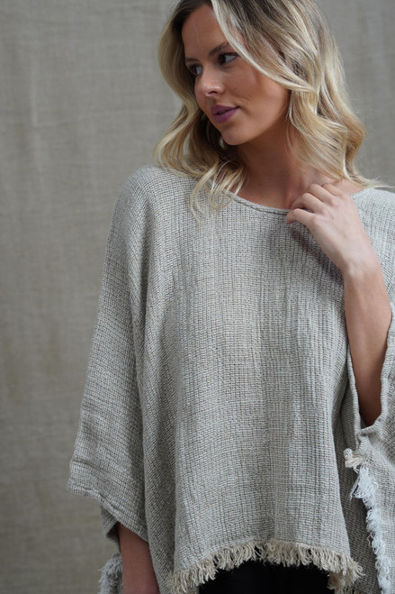 Liza Fringed Poncho Top Bone