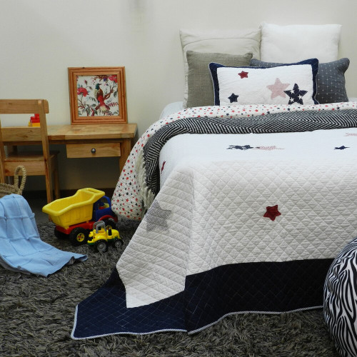 Starry Blue/White Quilt Bedspread Set of 2 