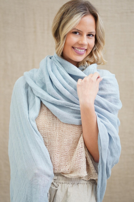 Skye Mesh Linen Large Scarf  Pastel Blue Approx 100 x 200 cm