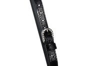 Ladies Patent Leather Bling Stitched Spur Straps with Crystal Buckle.
