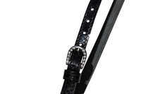 Ladies Patent Leather Bling Stitched Spur Straps with Crystal Buckle.