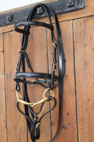 Black Leather Colour Featured  in Pony Size with Brass Eggbut bit. (Bit not included)