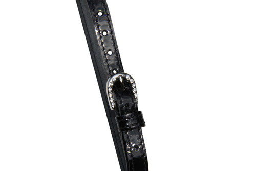 Ladies Patent Leather Bling Stitched Spur Straps with Crystal Buckle.