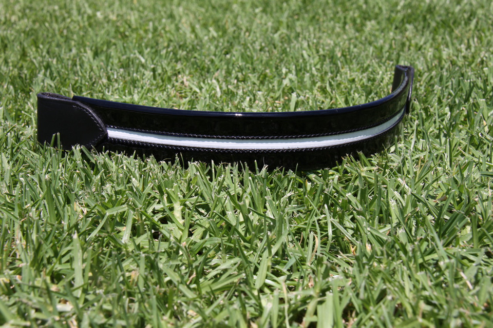 Black Patent Leather Flat Band Browband with White Patent Insert