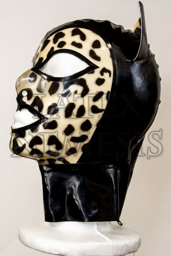 Small  Black with black trim Leopard face Kitty