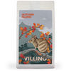 A bag of Autumn Blend Coffee on a white background. The illustrated label on the bag says Villino in white letters, and features an Eastern Barred Bandicoot surrounded by autumnal Fagus leaves.