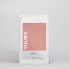 A bag of Single Origin Coffee on a white background. The earthy pink label on the bag says Villino in white letters, and reads 'Ethiopia Aricha' in small black text down the bottom.