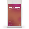 A white bag of single origin coffee with a Caramel and Magenta label. The white letters at the top of the label reads "Villino Coffee Roasters",  and the small white text at the bottom reads "Burundi Nemba".
