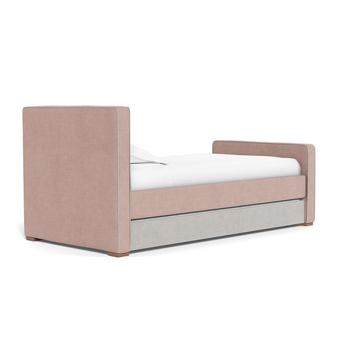 Dorma Twin Bed in Faux Sheepskin w/Grey Enviroleather Piping - FLOOR SAMPLE 
