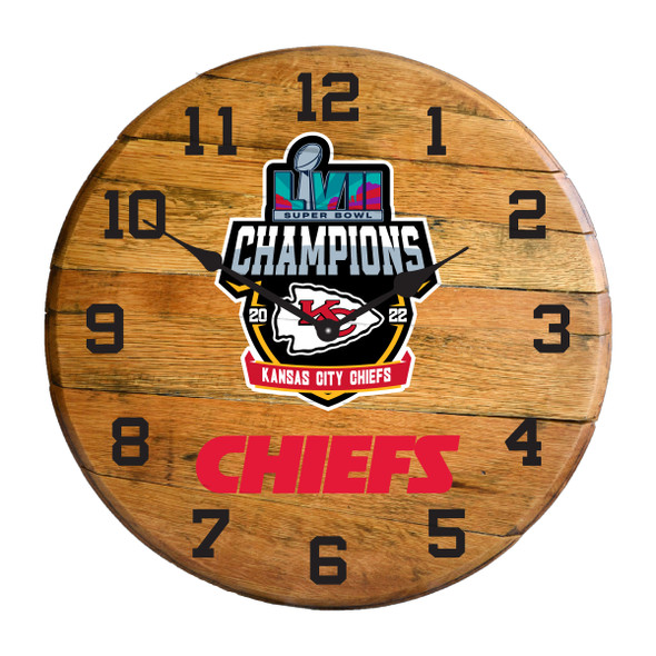 Kansas City Chiefs Oak Barrel Clock