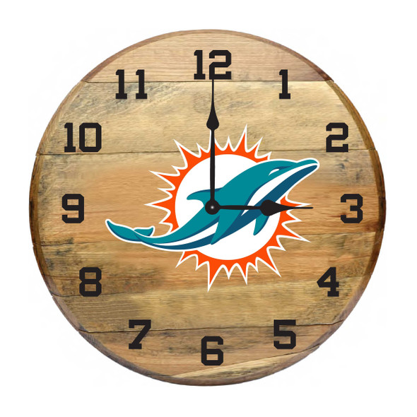 Miami Dolphins Oak Barrel Clock