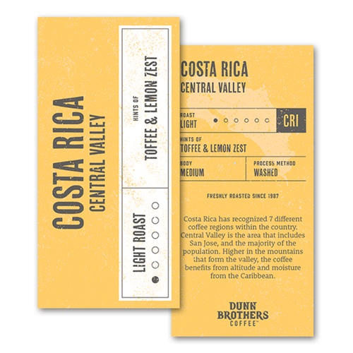 Coffee Bean Card-Light Roast - Costa Rica Central Valley - Pack of 50