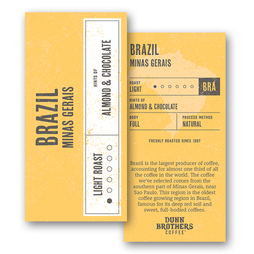 Coffee Bean Card-Light Roast - Brazil Minas Gerais - Pack of 50
