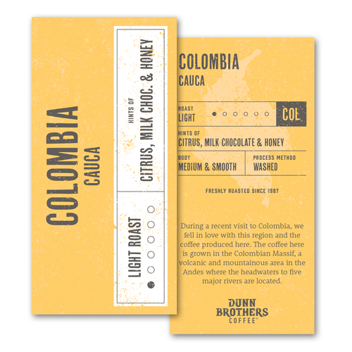 Coffee Bean Card-Light Roast - Colombia Cauca - Pack of 50