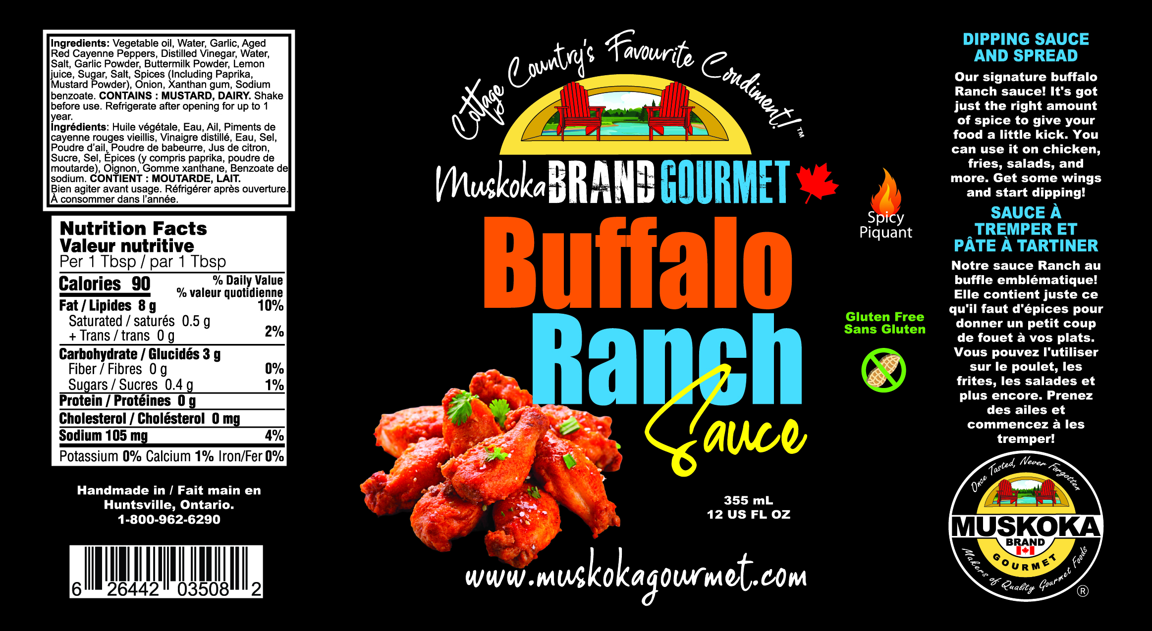 Our signature buffalo Ranch sauce! It's got just the right amount of spice to give your food a little kick. You can use it on chicken, fries, salads, and more. Get some wings and start dipping!