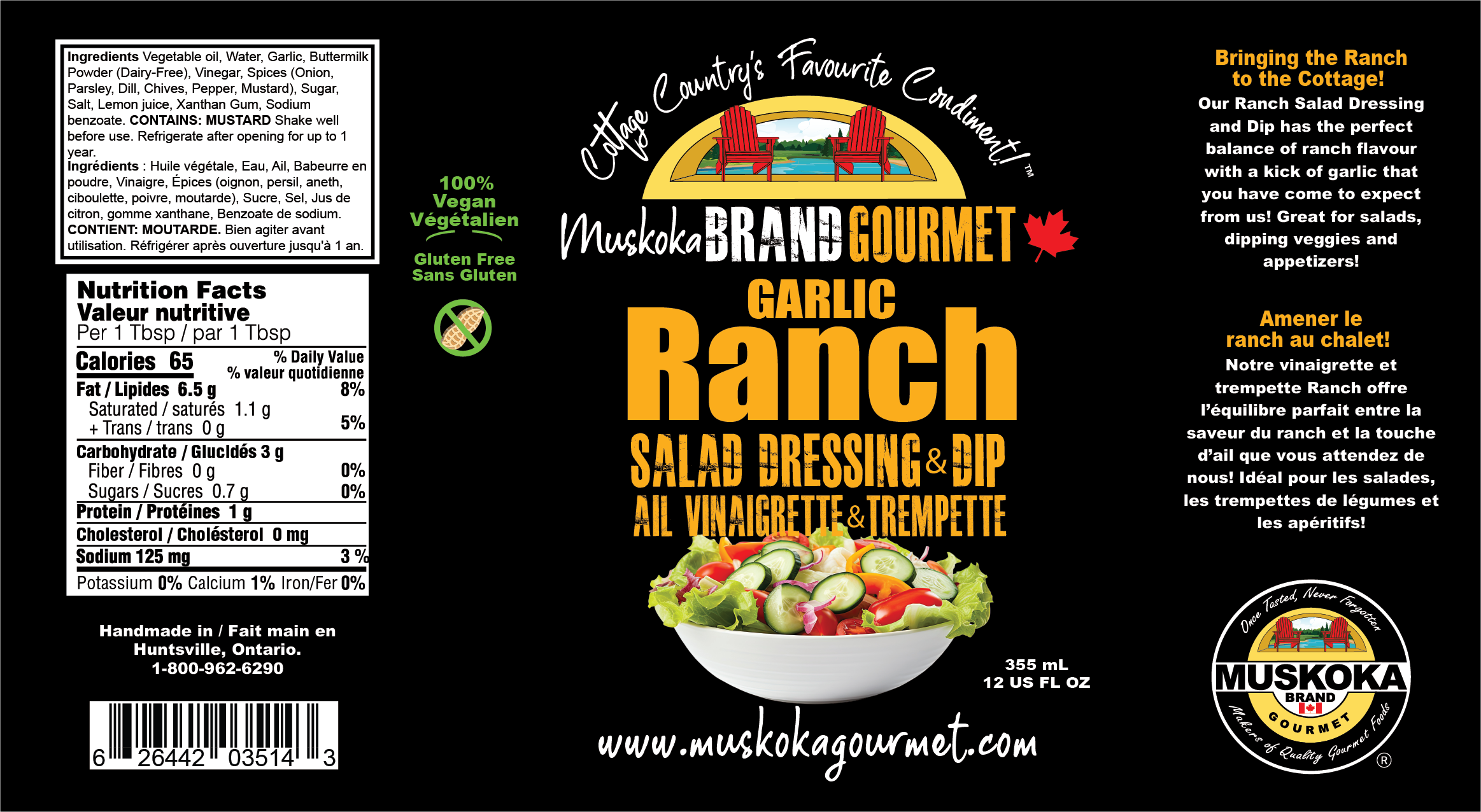 Our Ranch Salad Dressing and Dip has the perfect balance of ranch flavour with a kick of garlic that you have come to expect from us! Great for salads, dipping veggies and appetizers!