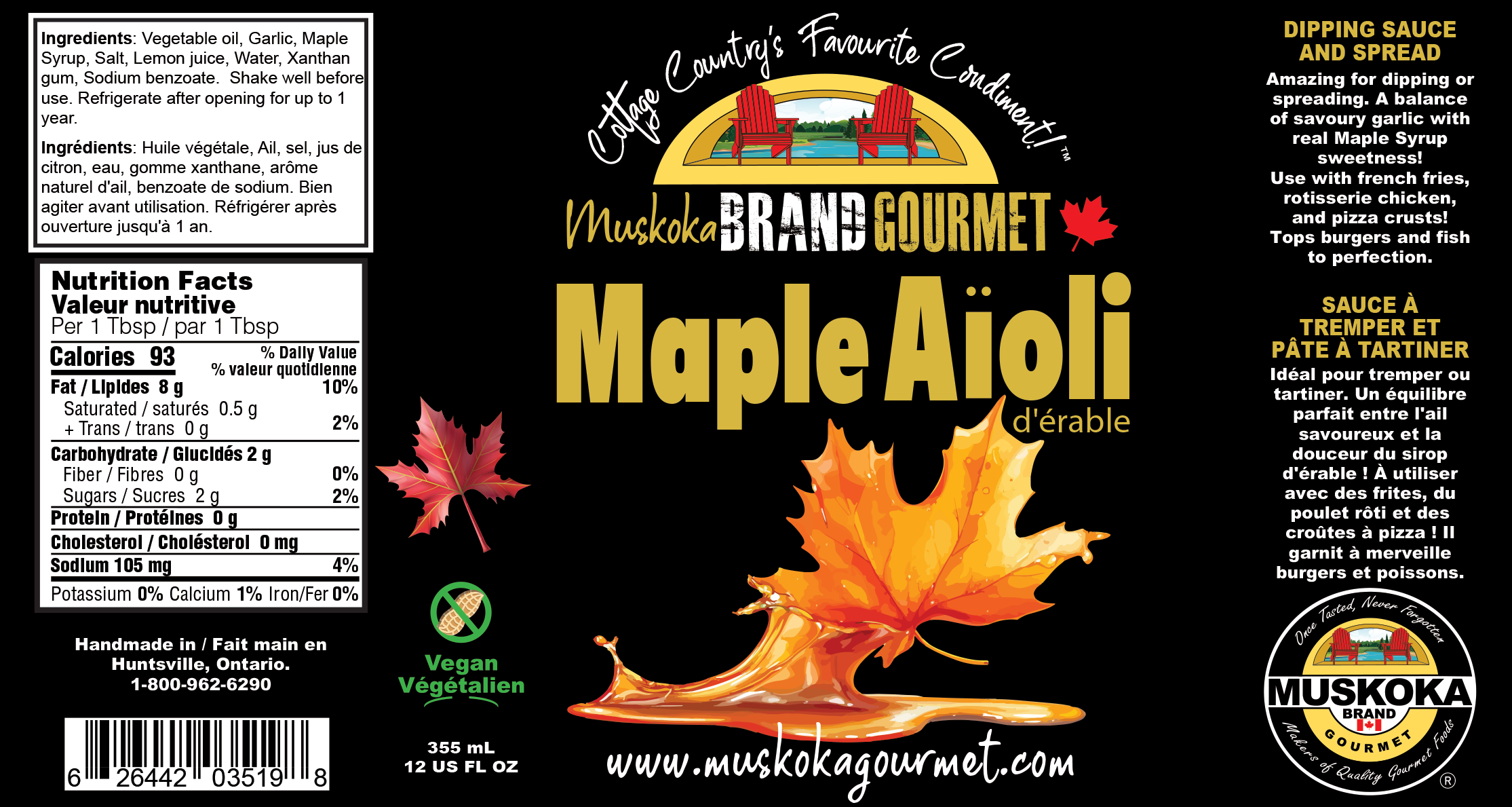 Our Maple Aioli and Dip has the perfect balance of ranch flavour with a kick of garlic that you have come to expect from us! Great for salads, dipping veggies and appetizers!