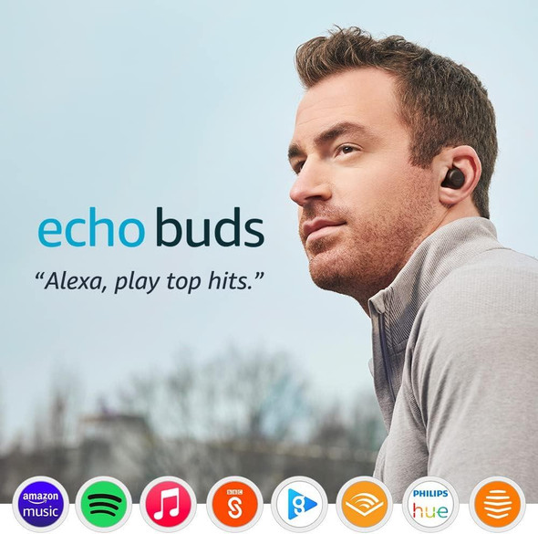 Amazon Alexa Echo Buds 2nd Gen With Wireless Charging Case Black