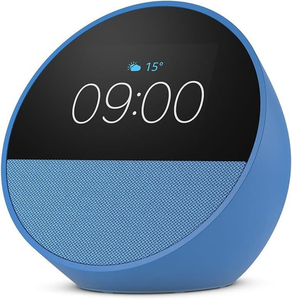 Amazon Echo Spot 2024 Smart Alarm Clock with Vibrant Sound + Alexa Ocean Blue