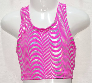 Strobe Pink Silver Racer Back Crop Top in the Ltd Edition Be Happy  2022 Gymnastics Collection