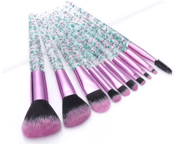 Kysienn Purple Green Glitter Makeup Brush 10pc  Set